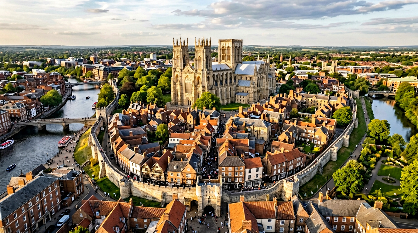 Aerial view of York city centre UK