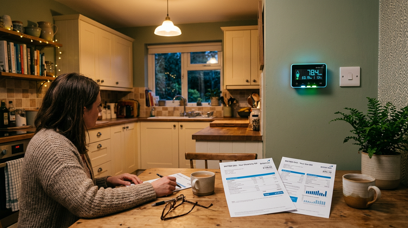 Smart energy meter and bills in a British home