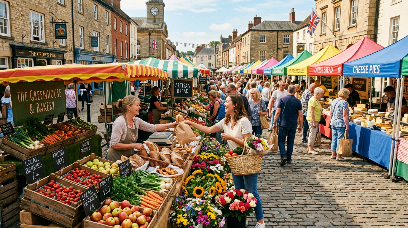 Vibrant British outdoor food market
